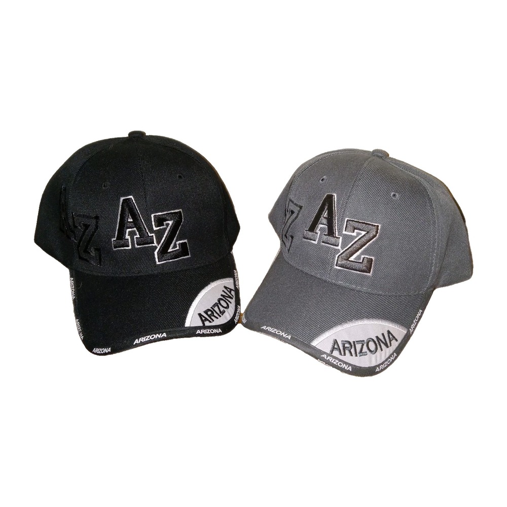 Arizona AZ baseball Cap Men's Gray & Black OS Adjustable Embroidered Logo 2ea.